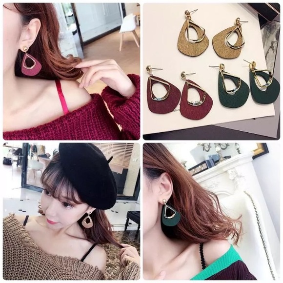 NEW!💙💎DARK♥️RED💛GOLDEN WOODEN EARRINGS!💎💙LOVE - Picture 3 of 8